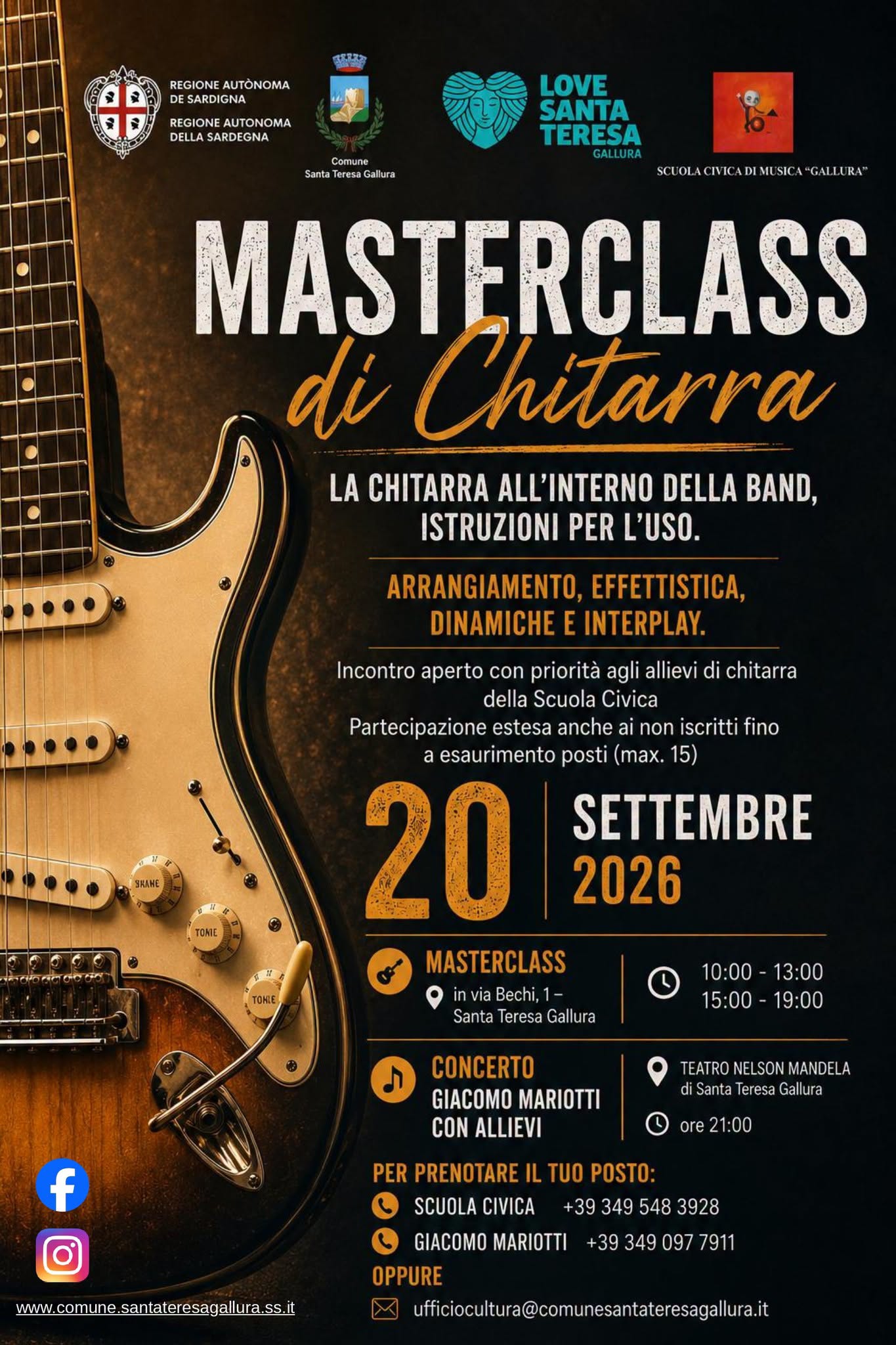 Locandina di Masterclass di Chitarra - La chitarra all'interno della band, istruzioni per l'uso. Arrangiamento, effettistica, dinamiche e interplay