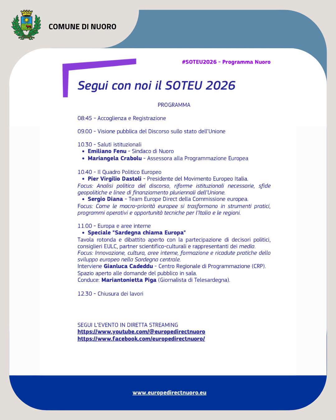 Locandina di #SOTEU2026 - Programma Nuoro